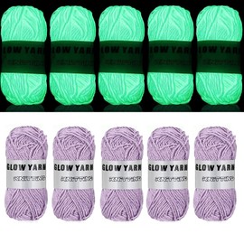 5 Rolls Glow in The Dark Yarn, 55 Yards Knitting Yarn for Crocheting, Luminous Sewing Supplies for Knitting DIY Crafts (Light Purple)
