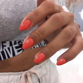 XCREANDO Uñas Postizas Cortas Ovaladas Naranjas, Uñas Postizas Gruesas De Color Sólido, Uñas Postizas Cortas Con Pegamento, Uñas Cortas Almendradas Ov