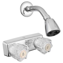 Dura Faucet Economical Wall Mounted Shower Faucet and Shower Head with Arm Trim Kit - Crystal Acrylic Knobs (Chrome Polished)