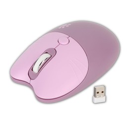 Sxhlseller 2.4G Cat Wireless Mouse with Mute Switch, USB Receiver, 3-Stage DPI Mouse, Cute Portable Mouse with USB Receiver for Notebook, PC, Laptop (Purple)
