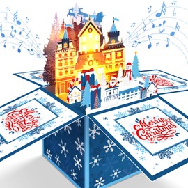 FITMITE Christmas Cards Music and Lights Pop Up 3D Christmas Card Women Men Kids Mom Dad Christmas Greeting Card with Envelopes