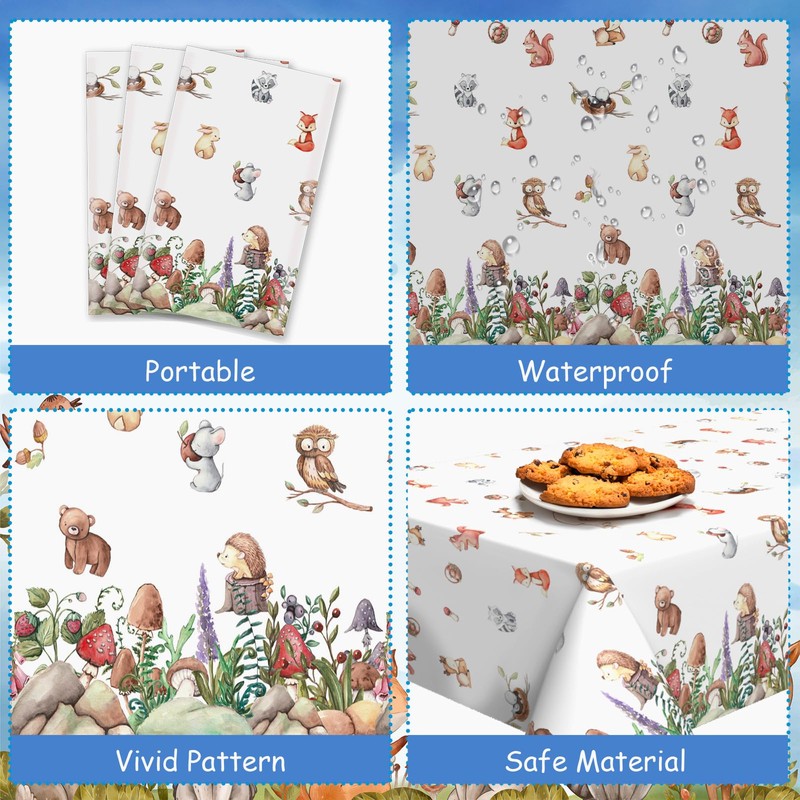 Woodland Animals Table Cloth Jungle Safari Plastic Table Cover Tablecloth