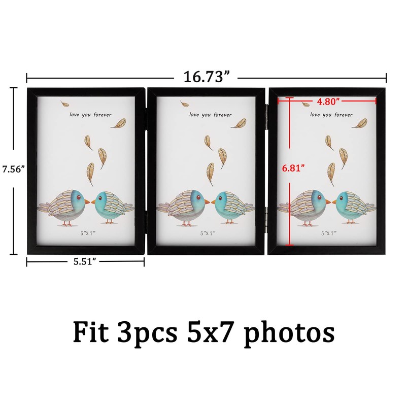 ORIVAN 5x7 Triple Picture Frame Hinged 3 Photos Folding Photo