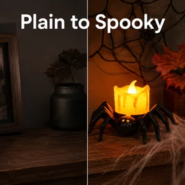 Halloween LED Spider Pumpkin Candle Light – Plastic Lamp for Home, Bar, Haunted House & Party Decor