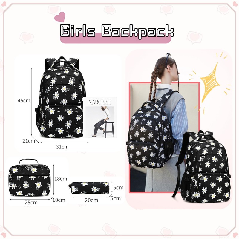 VIDOSCLA Girls Daisy Backpack Elementary Students BookBag School Bag for