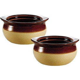 Great Credentials French Soup Crock Bowl, 12 oz, Set of 2 (2 Bowls, Brown and Ivory)