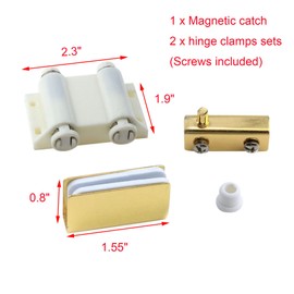 Pastlla Glass Door Pivot Hinge with Magnetic Catch and Clamp Set for Bathroom Showcase Cabinet Doors (Gold)