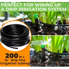 CARPATHEN 1/4 Drip Irrigation Tubing - 200 ft Black Drip Irrigation Hose Perfect for DIY Garden Irrigation System, Hydroponics, Misting, or as Blank Distribution Tubing for Any Garden Project