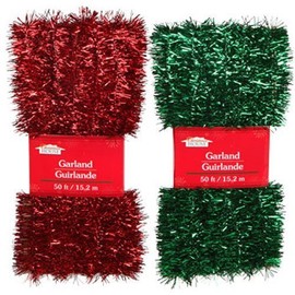 Christmas Decor - Red & Green Tinsel Garlands, 50 ft. (Set of 2) by Christmas House