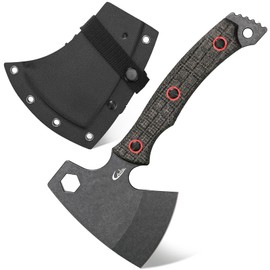 Ccanku C1393 Camping Hatchet Survival Axe,DC53 Steel Blade with Micarta Handle Multitool Axe Hex Wrenches with Kydex Sheaths for Chopping Wood,Gardening,Outdoor Camping Hiking(Black)