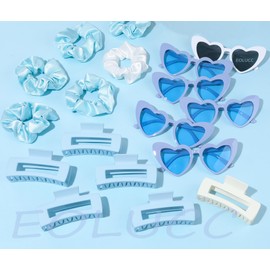 Bridesmaid Scrunchies Proposal Gifts 4.1 inch square Hair Claws Bachelorette Hair Clip Heart sunglasses Girls gift for Bachelorette Party Favors -18pcs BlueWhite