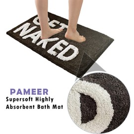 PaMeer Get Naked Bath Mat, Ultra Soft Bathroom Rug, Funny Bathroom Décor, Water Absorbent Non Slip Soft Microfiber Rug Mat, Fun Bath Mat Machine Washable (Grey)