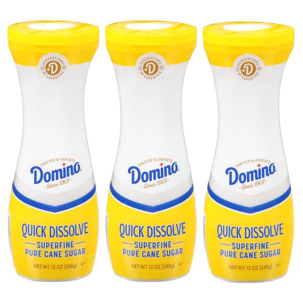 Domino Quick Dissolve Pure Cane Superfine Sugar, 12 OZ Flip Top Canister (Pack of 3)