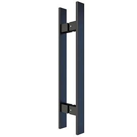 BARNSMITH 18" Barn Door Push Pull Handle,Glass Door Handle,Heavy Duty Grade-304 Stainless Steel Square Commercial Door Handle,Entrance Entry Front Door Handle Office Wood Garage Handle Pull Set,Black