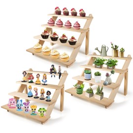 TOUNALKER 3PCS Wooden Cupcake Dispaly Stands, 5 Tiered Vendors Retail Display Shelves, Wood Table Display Riser for Food , Dessert, Collectibles, Pop Figures, Craft Show, Perfume