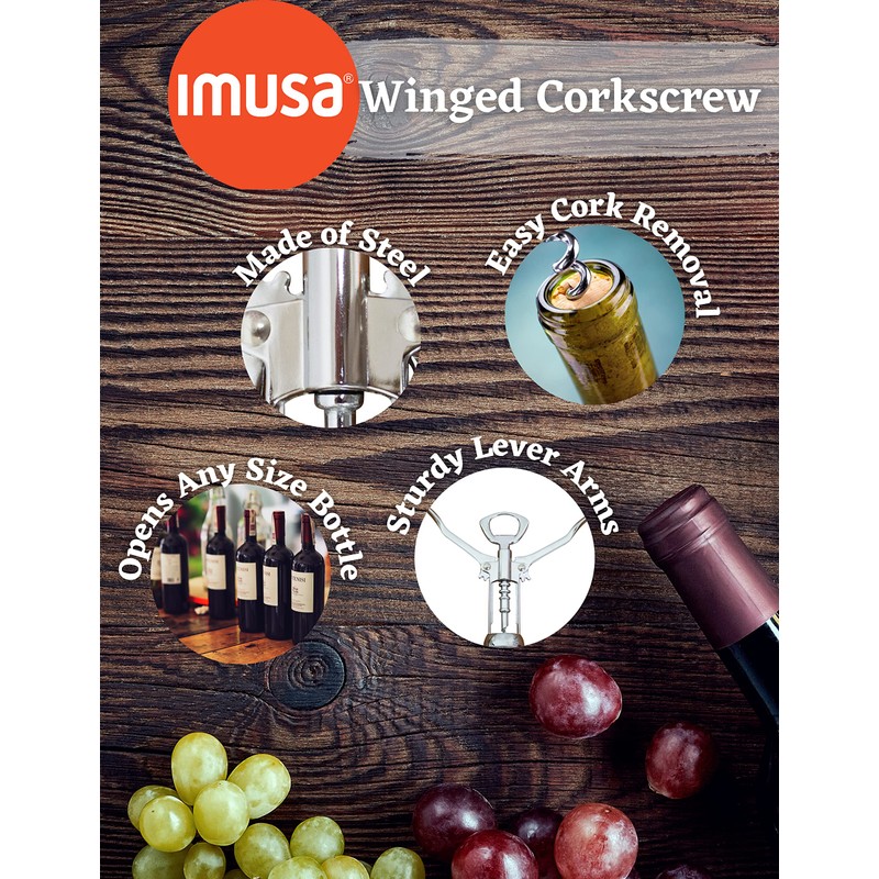 IMUSA USA Winged Corkscrew, Regular, Silver