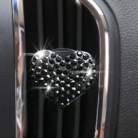 Piburth Car Bling Air Vent Clips, 2PCS Heart-Shaped Charm Air Conditioning Outlet Clip, Crystal Rhinestone Accessories, Sparkly Car Interior Decoration Cute Accessories for Women Girls (Black, Heart)