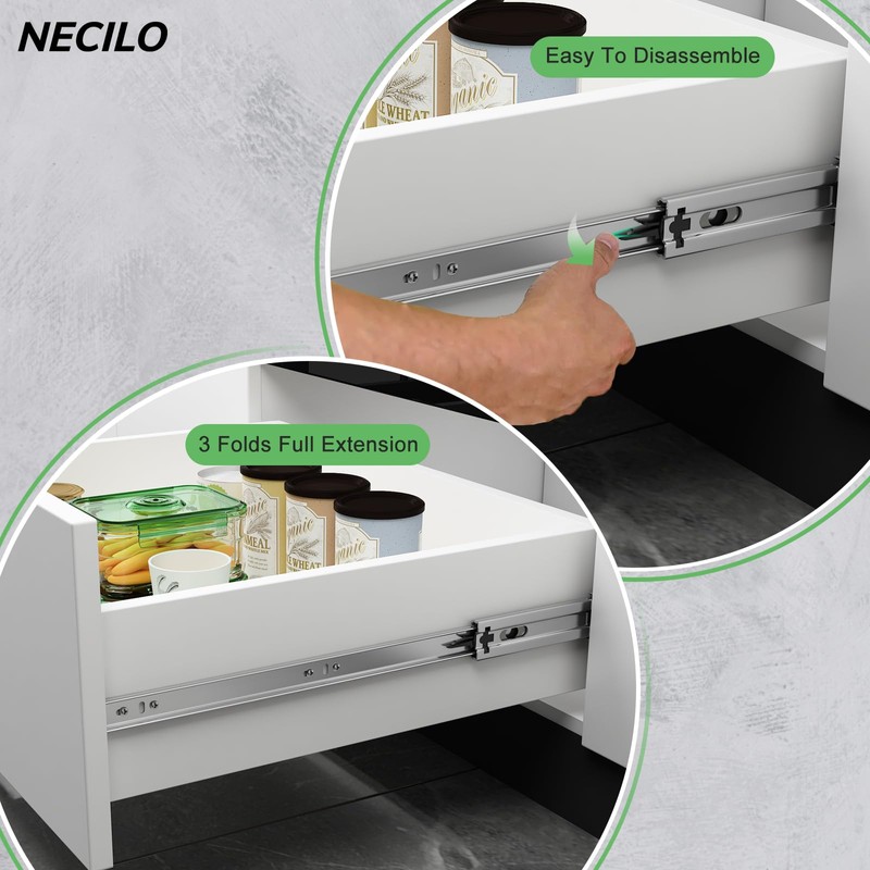 NECILO Silver 350mm Residential Drawer Runner, 45kg Load Capacity Full