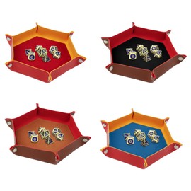 URAQT Double-Sided Dice Board, Pack of 4 Dice Boards Folding Hexagon Dice Plate PU Leather Dice Boards Dice Tray Cube Box Additional Blocks for RPG DND Dragons Dice Gaming and Other Table Games