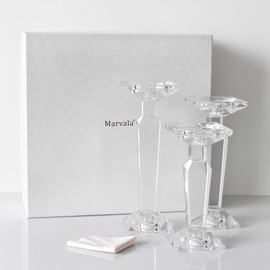 Marvala Crystal Candelabra Set, Dual-Sided Candle Holder Reversible for Taper, Tealight & Pillar Candles 3-in-1 Versatile Stand for Table, Wedding, Christmas, Home Holiday Decor (Set of 3-SML)