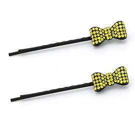Decorative Hair Clip Pins Cute Bow Rhinestone Crystal Bobby Pin, Set of Two, Yellow