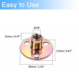 Tayffency 12Pcs 5/16"-18 Brad Hole Tee Nut Zinc Plated Carbon Steel 3-Hole Round Base Screw-in T-Nuts Furniture Hardware Flange Insert Female Thread for Wood Furniture