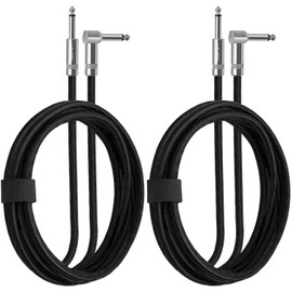 CeMeow 2Pack Guitar Cable 6ft 1/4 Inch Guitar Cord Straight to Right Angle Instrument Cable with Braided Tweed and Anti-Kinking Design,Black