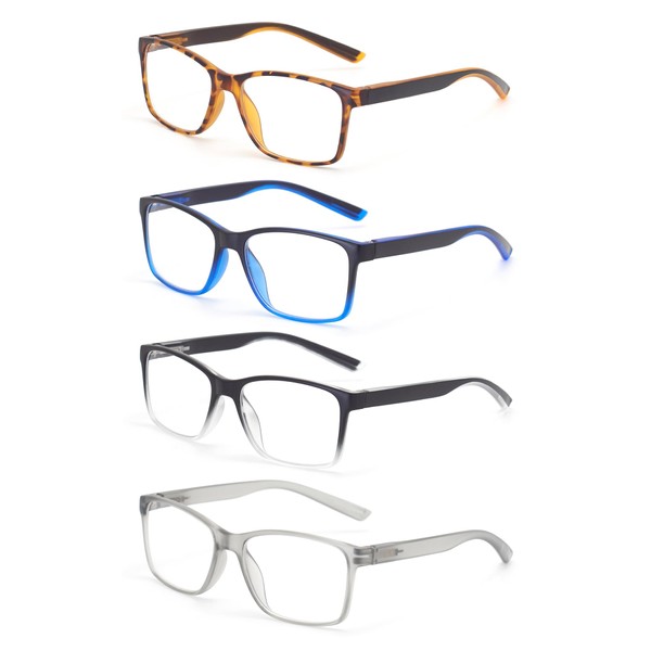 4-Pack Blue Light Blocking Reading Glasses for Men, Square Large