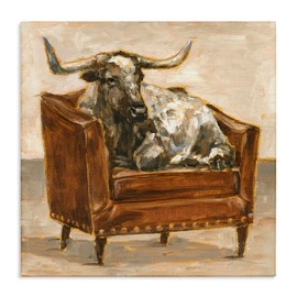 Stupell Industries Bull Resting in Orange Brown Chair Painting, Designed by Ethan Harper Wall Art, 24x24, Canvas