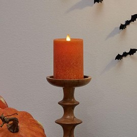 Luminara Sea Glass Flameless Candle, Harvest Pumpkin 3" x 4.5", Moving LED Flame Pillar with Timer, Battery Operated, Real Wax, Unscented Home Décor