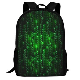 UIACOM Programmer Backpacks Green Matrix-Symbols Digital Binary Code on Dark School Bags Travel Backpacks Laptop School Bookbag 17 inch Large Daypack Rucksack for Women Men Teens Kids