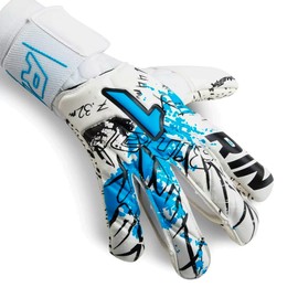 Rinat Asimetrik Spine Prime Goalkeeper Gloves for Children and Adults (White/Blue, 6)