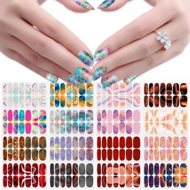 JERCLITY 224 Pieces 16 Sheets Gradient Marbling Nail Wraps for Short Nails Marble Nail Polish Strips Nail Decals Self-Adhesive Marbled Nail Stickers Full Nail Wraps for Women Girls Nail Art