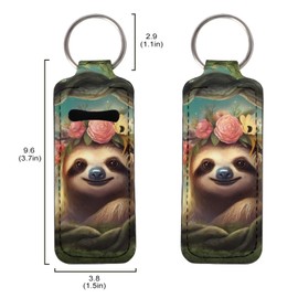Suobstales Cute Sloth Print Chapstick Holder Keychain Neoprene Lip Balm Holder Lipstick Sleeve Pouch Lip Balm Portable Pocket Lip Gloss Tube Holder Travel Accessories