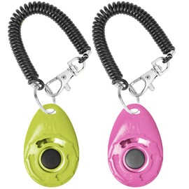 Acehome 2 Pack Dog Training Clicker with Wrist Strap, Pet Training Clicker with Big Button Effective Behavioral Training Tool for Cats Birds Puppy Recall (Pink & Green)