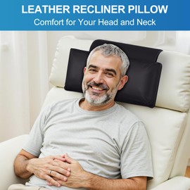 AHUAWA Leather Recliner Pillow, Adjustable Neck & Head Support Pillow, Pu Leather Non-Slip Headrest for Recliner Chair, Couch, Office Chair, Sofa