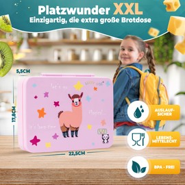 LUCKY KIDZ© Brotdose Kinder mit Fächern - Bento Box Kinder Brotdose mit Fächern - Auslaufsicher & BPA frei - Farbenfrohe Lunchbox Kinder mit Fächern - Bento Lunchbox mit Fächern - Pink Lama Girl