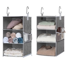 StorageWorks 6-Shelf Closet Organizers, Two 3-Shelf Separable Hanging Shelves for Closet, 12" D x 12" W x 48 ¼"H， Canvas, Gray