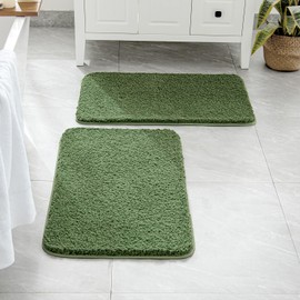 MIULEE Set of 2 Non Slip Shaggy Bathroom Rugs Extra Thick Soft Bath Mats Plush Microfiber Absorbent Water for Tub Shower Machine Washable (Moss Green, 20x30 inches)