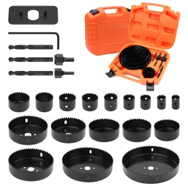 Hole Saw Drill Bit Kit - 24PCS Hole Saw Kit 3/4"-6" (19-152mm) 17pcs Saw Blades, 2 Mandrels, 3 Drill Bits, 1 Installation Plate, 1 Hex Key, for Drywall, Soft Wood, Plywood, Plastic, PVC Board