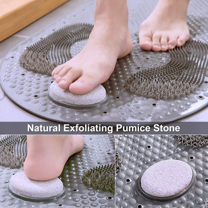 MOLFUJ 32"X16" Foot Scrubber Shower Mat with Feet Scrub Stone,
