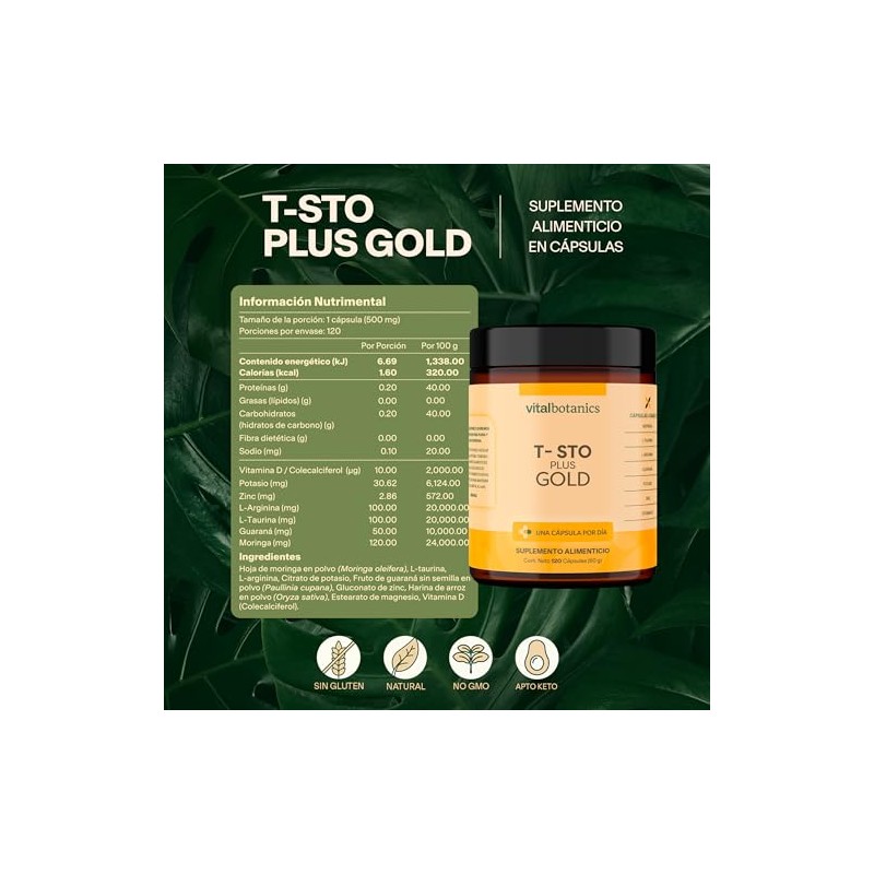 T-STO PLUS GOLD con Vitamina D, Potasio, Zinc, L-Arginina VITAL