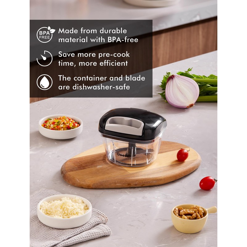 Manual Food Processor Vegetable Chopper, Geedel Pull Chopper with String,