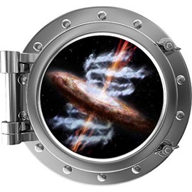18" PortScape Instant Space Porthole 3D Window Quasar Star #3 Silver Wall Decal Removable Wall Sticker Galaxy Black Hole Galactic Nucleus Educational Kids Room Decor