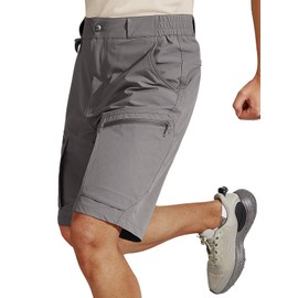 FREEKITE Tactical Cargo Shorts for Men Quick-Dry Waterproof - Lightweight Work Shorts with 7 Pockets,Durable Hiking Outdoor Short,Moisture Wicking Stretch Travel Short（Grey 34W/10L）