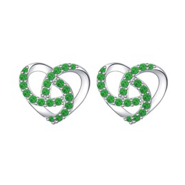 Emerald Green Cubic Zirconia Stud Earrings May Birthstone Earrings Diopside Heart Stud Earrings for Girls 925 Sterling Silver Birthstone Jewelry Gift for Women