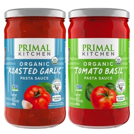 Primal Kitchen Tomato Pasta Sauce 2-Pack, No Added Sugar, Includes 1 Tomato Basil and 1 Roasted Garlic Marinara Sauce