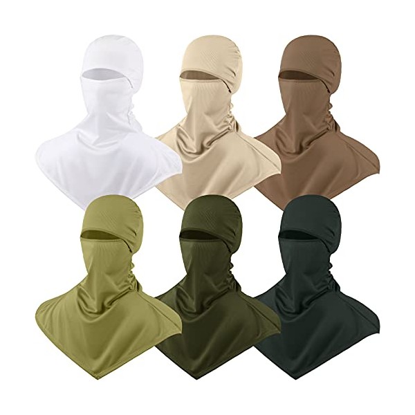 6 Pieces Balaclava Face Mask Cover Breathable Silk Long Neck Covers for Men Women Outdoor Sports UV Sun Protection (White, Beige, Khaki, Army Green, Dark Green, Green)