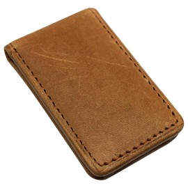 Slim Magnetic Money Clip Hunter Leather Business Card Holder for Men (Tan)