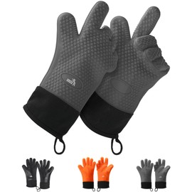 UNCO- Grill Gloves, Grey, Silicone Gloves Heat Resistant Gloves, BBQ Gloves, Grilling Gloves, Silicone Oven Mitts, BBQ Gloves Heat Resistant Cooking Gloves Heat Resistant, Grill Gloves Heat Resistant